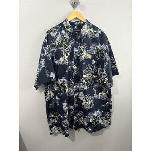 Canyon Ridge Shirt Men 3XLT Floral Hawaiian Navy Blue Green Short Sleeve Cotton